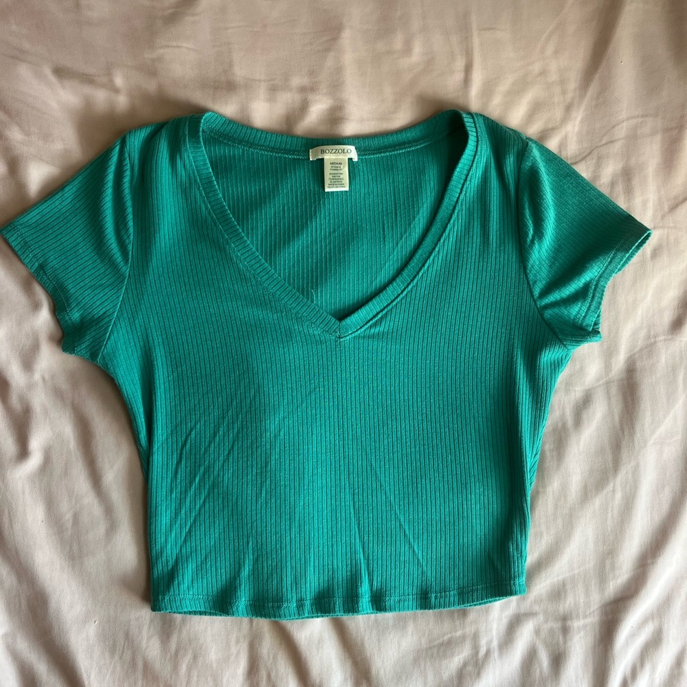 Bozzolo Green Fitted Crop Short Sleeve Tee